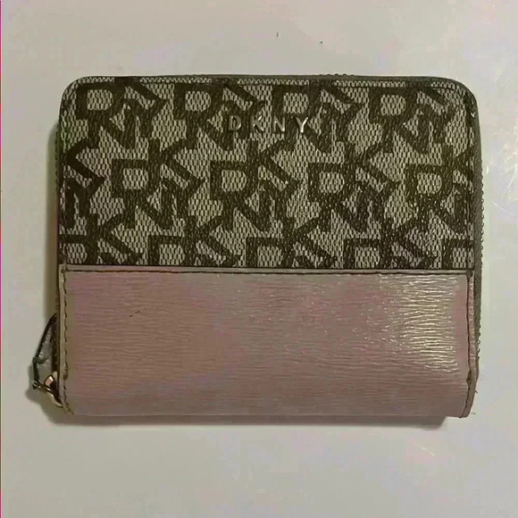 DKNY Monogram Zip Wallet – Y2K Mini Bifold – Pink & Brown Logo Core Designer - Picture 1 of 5